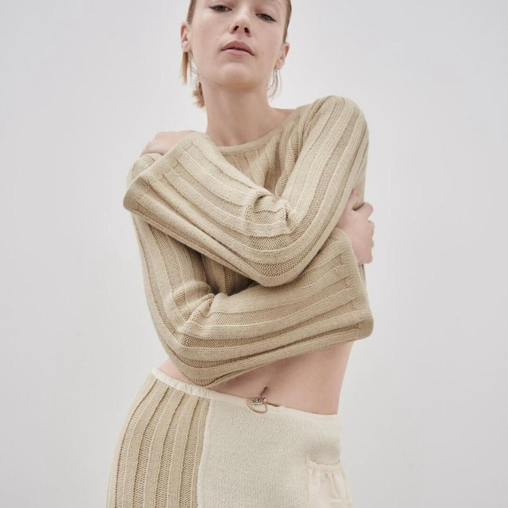 ZARA RIB KNIT CROP SWEATER. SIZE S
